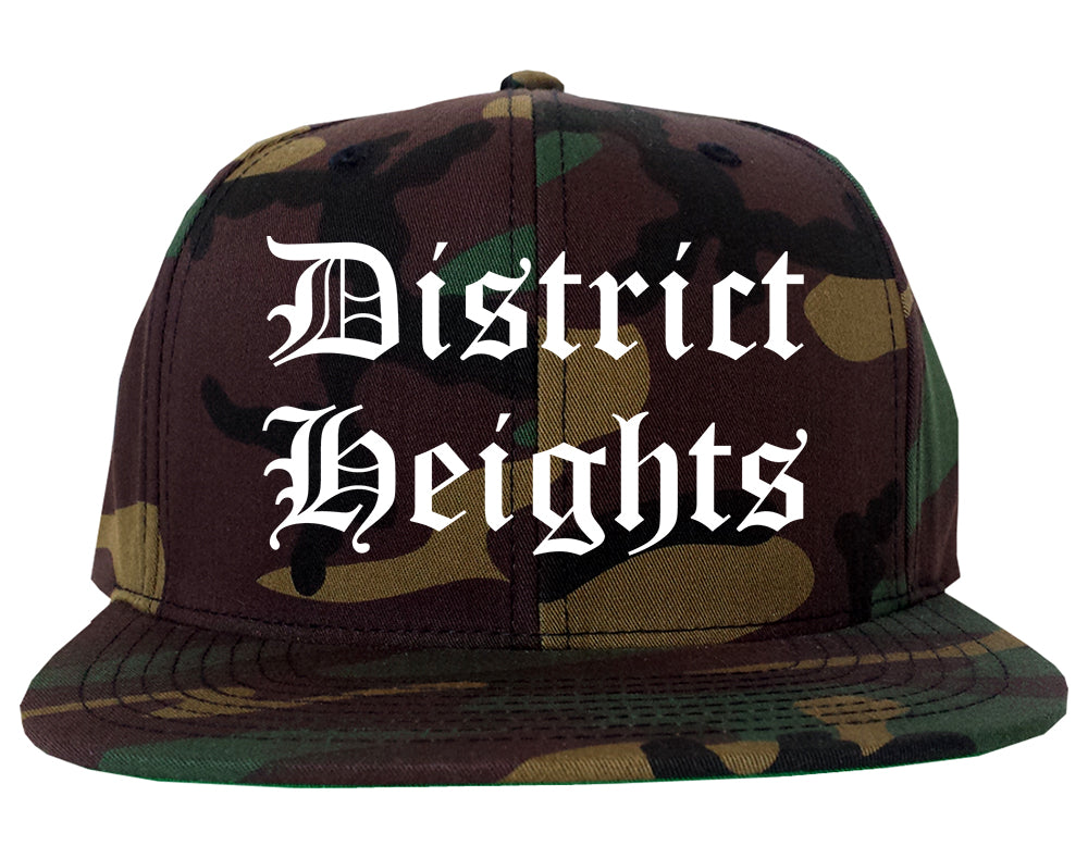 District Heights Maryland MD Old English Mens Snapback Hat Army Camo
