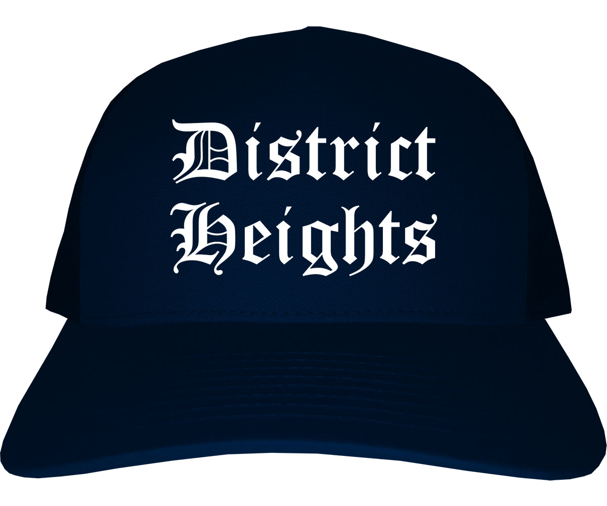 District Heights Maryland MD Old English Mens Trucker Hat Cap Navy Blue