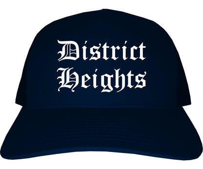 District Heights Maryland MD Old English Mens Trucker Hat Cap Navy Blue
