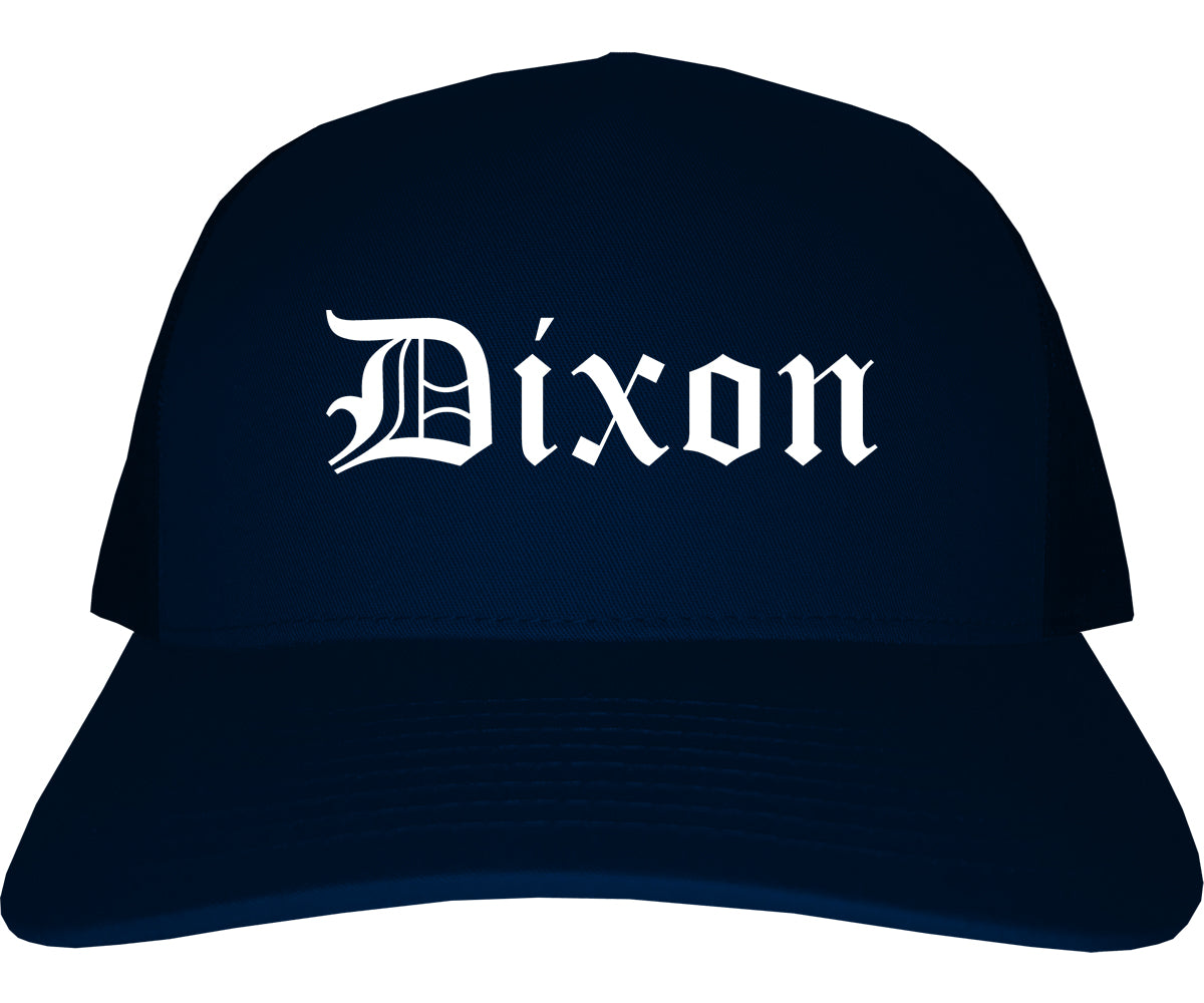 Dixon California CA Old English Mens Trucker Hat Cap Navy Blue