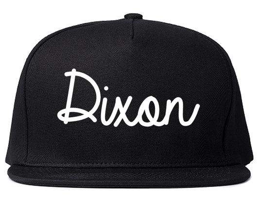 Dixon California CA Script Mens Snapback Hat Black