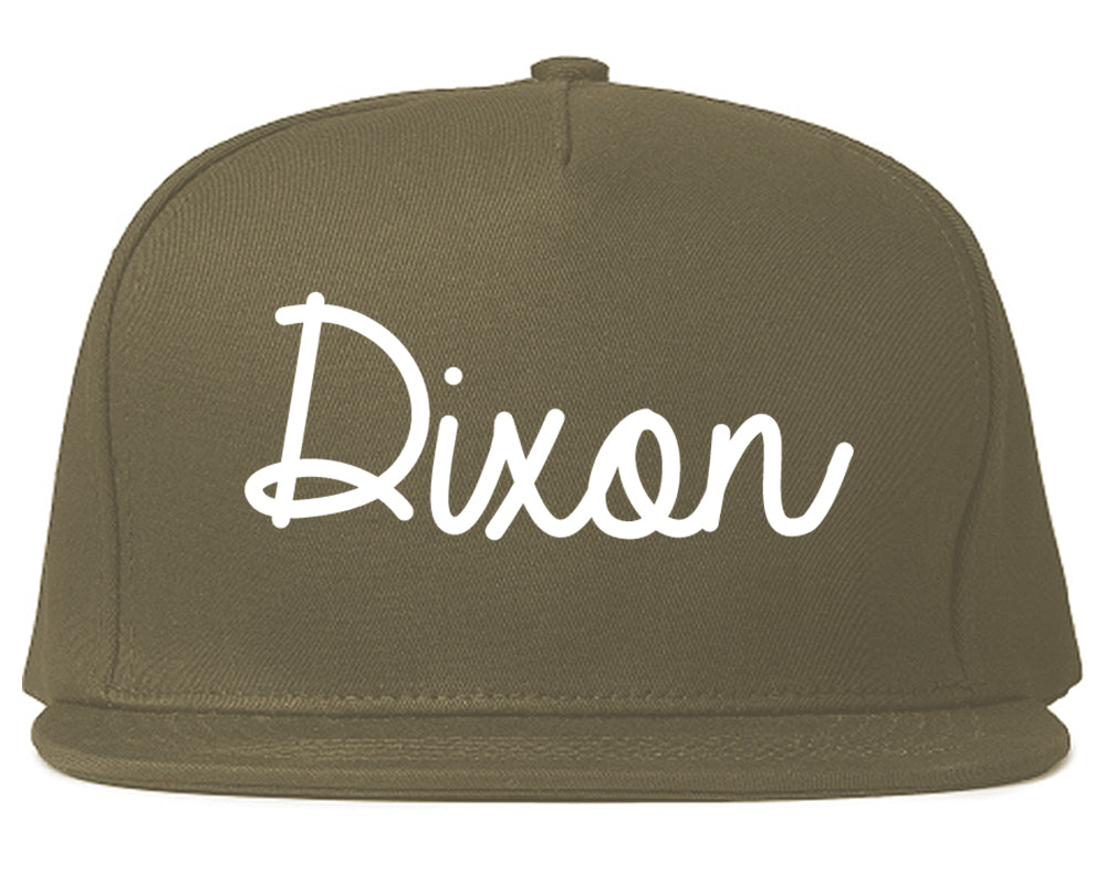 Dixon California CA Script Mens Snapback Hat Grey