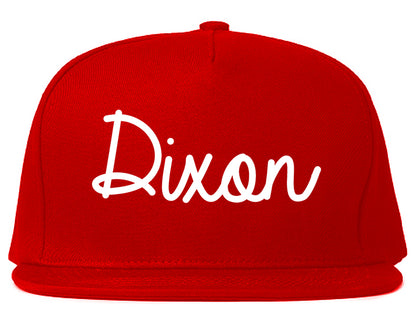 Dixon California CA Script Mens Snapback Hat Red