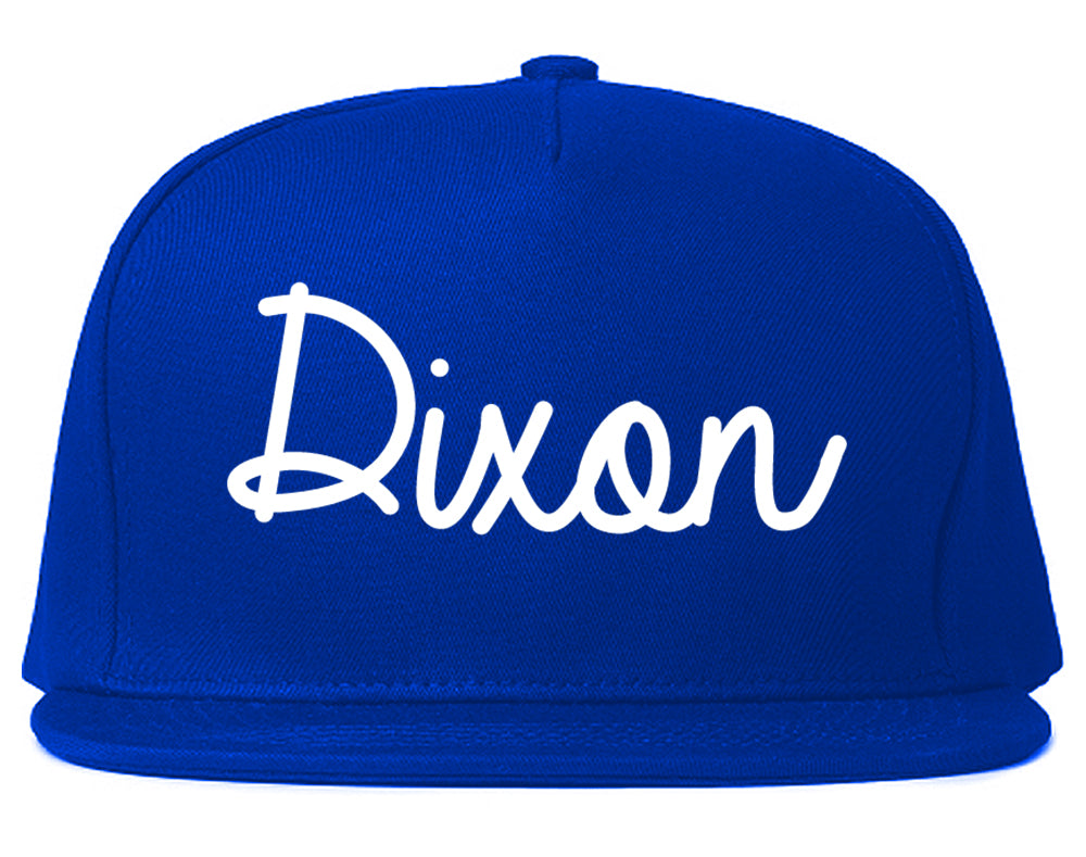 Dixon California CA Script Mens Snapback Hat Royal Blue