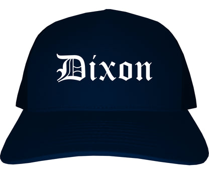 Dixon Illinois IL Old English Mens Trucker Hat Cap Navy Blue