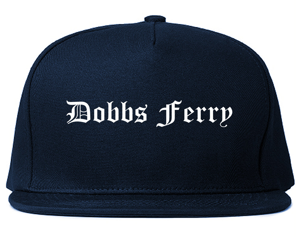 Dobbs Ferry New York NY Old English Mens Snapback Hat Navy Blue