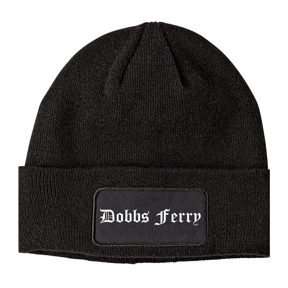 Dobbs Ferry New York NY Old English Mens Knit Beanie Hat Cap Black
