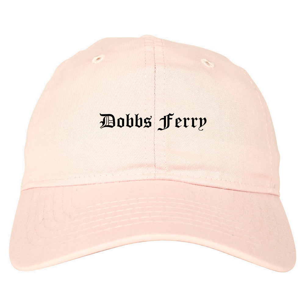 Dobbs Ferry New York NY Old English Mens Dad Hat Baseball Cap Pink