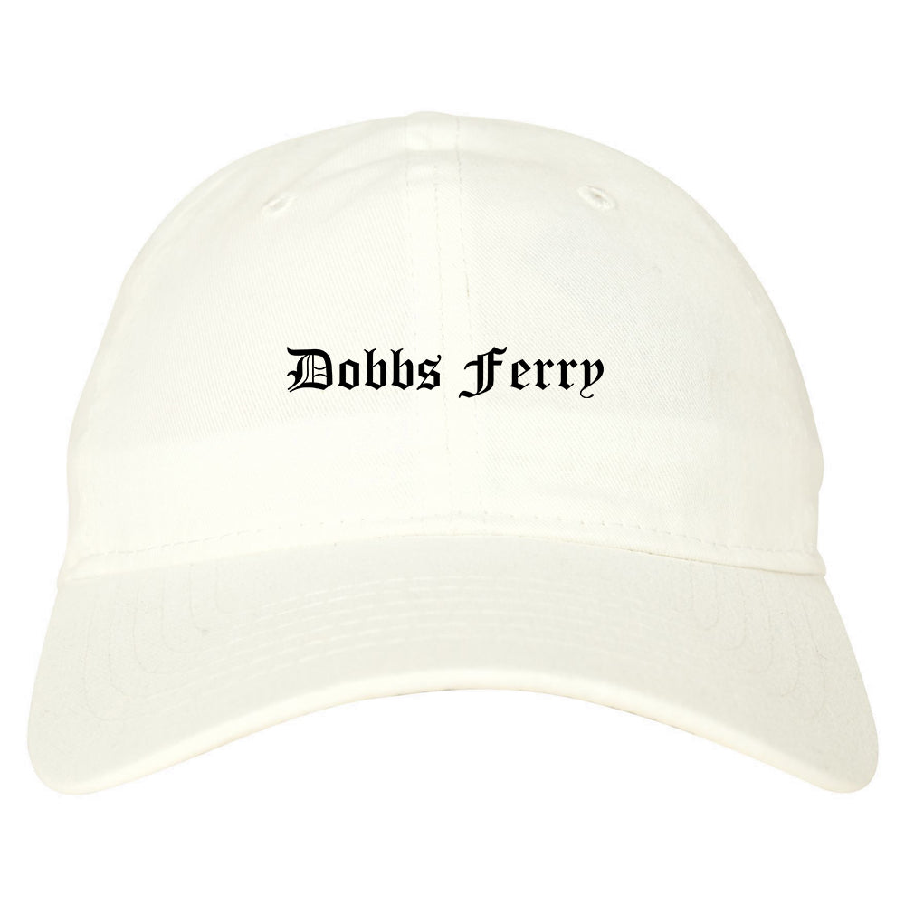 Dobbs Ferry New York NY Old English Mens Dad Hat Baseball Cap White