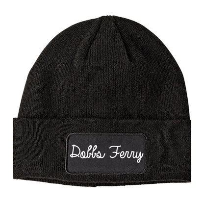 Dobbs Ferry New York NY Script Mens Knit Beanie Hat Cap Black