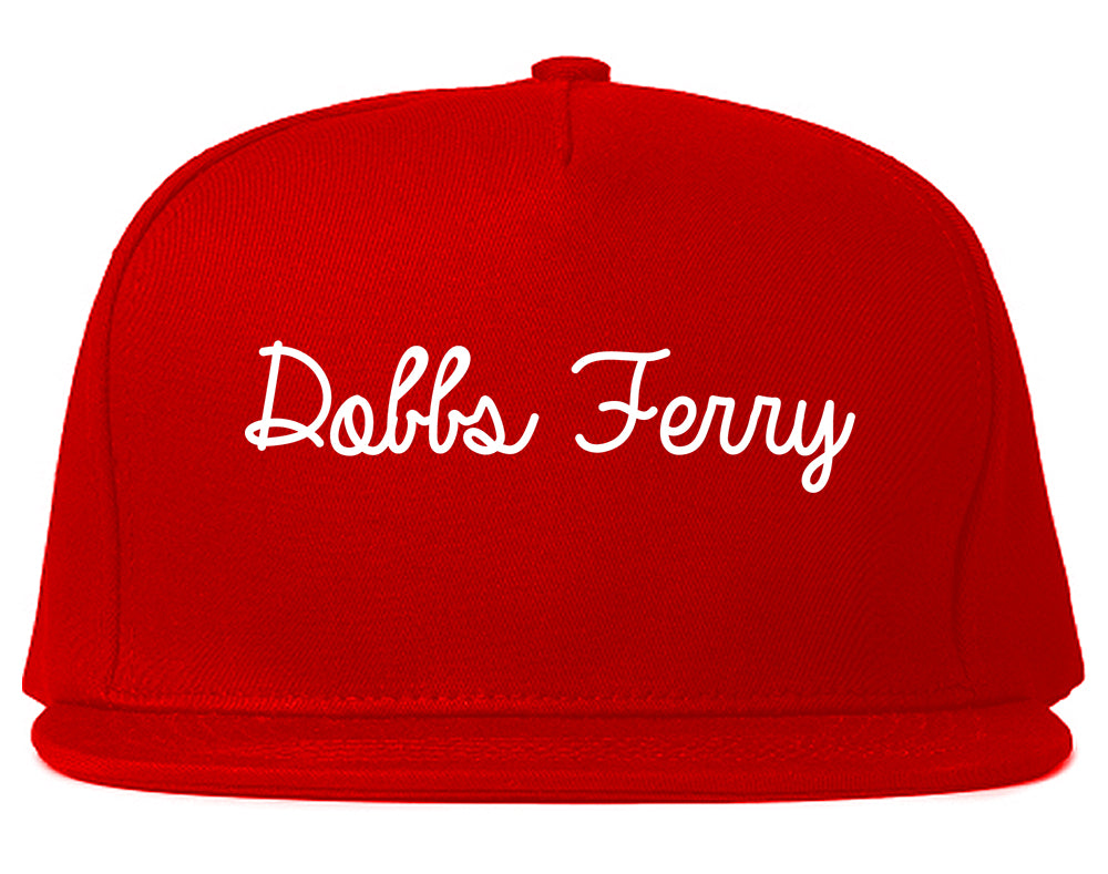 Dobbs Ferry New York NY Script Mens Snapback Hat Red