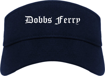 Dobbs Ferry New York NY Old English Mens Visor Cap Hat Navy Blue