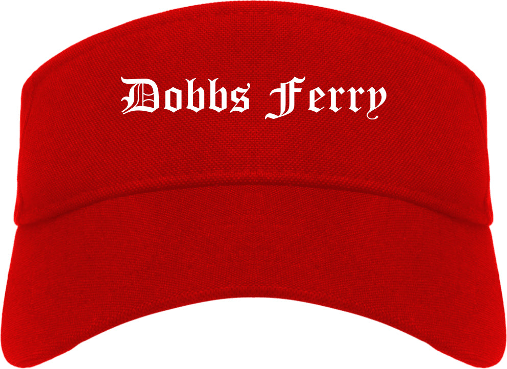 Dobbs Ferry New York NY Old English Mens Visor Cap Hat Red
