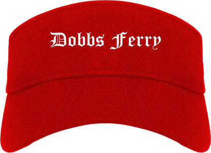 Dobbs Ferry New York NY Old English Mens Visor Cap Hat Red