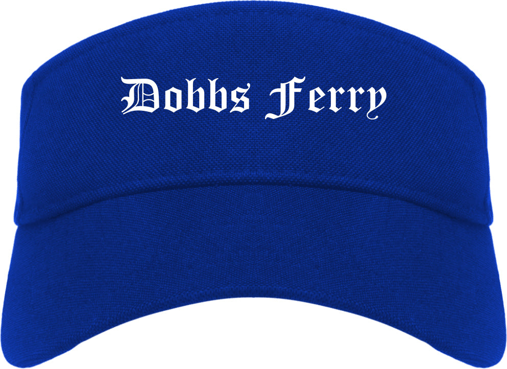Dobbs Ferry New York NY Old English Mens Visor Cap Hat Royal Blue