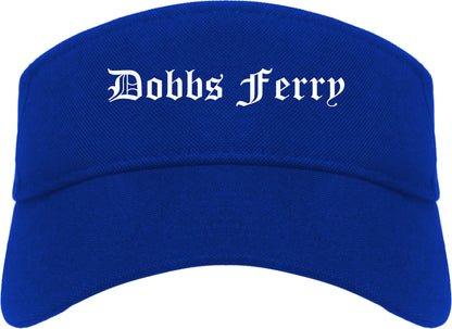Dobbs Ferry New York NY Old English Mens Visor Cap Hat Royal Blue