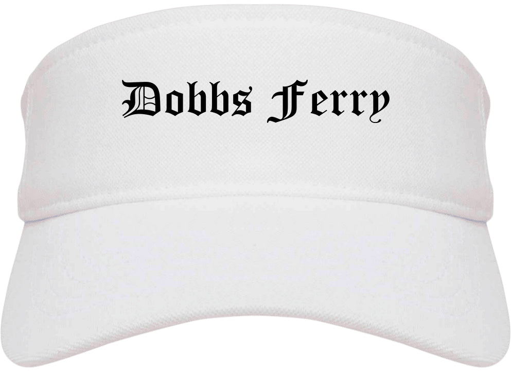 Dobbs Ferry New York NY Old English Mens Visor Cap Hat White