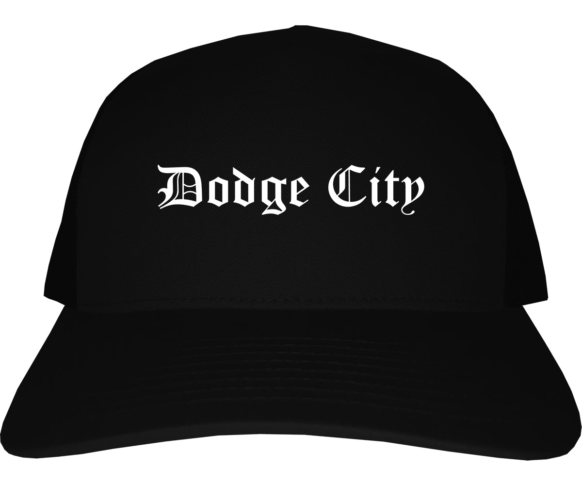 Dodge City Kansas KS Old English Mens Trucker Hat Cap Black