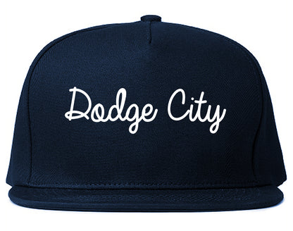 Dodge City Kansas KS Script Mens Snapback Hat Navy Blue
