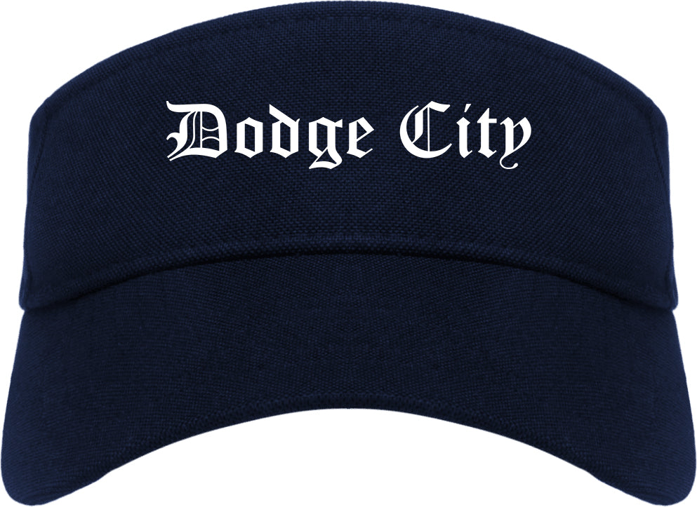 Dodge City Kansas KS Old English Mens Visor Cap Hat Navy Blue