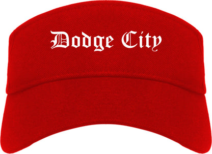 Dodge City Kansas KS Old English Mens Visor Cap Hat Red
