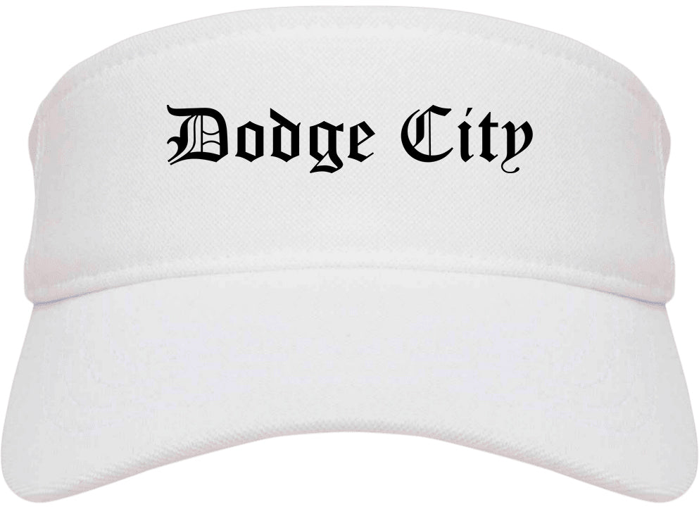 Dodge City Kansas KS Old English Mens Visor Cap Hat White