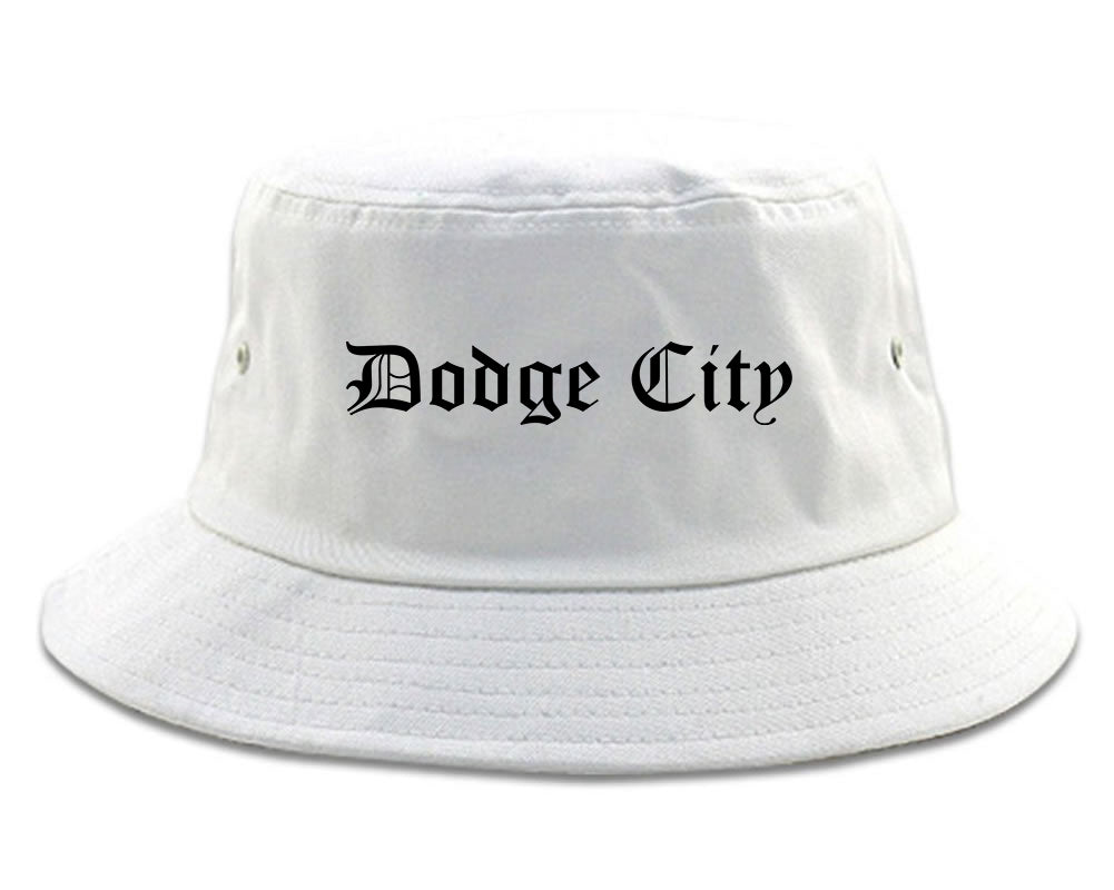 Dodge City Kansas KS Old English Mens Bucket Hat White