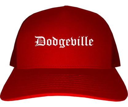 Dodgeville Wisconsin WI Old English Mens Trucker Hat Cap Red