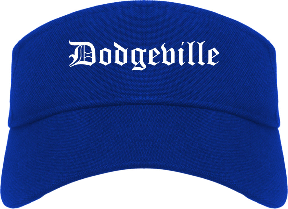 Dodgeville Wisconsin WI Old English Mens Visor Cap Hat Royal Blue
