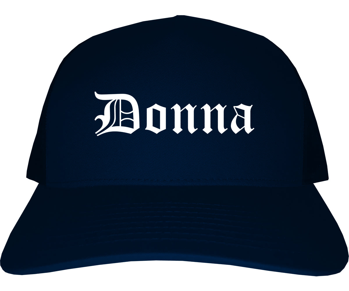 Donna Texas TX Old English Mens Trucker Hat Cap Navy Blue