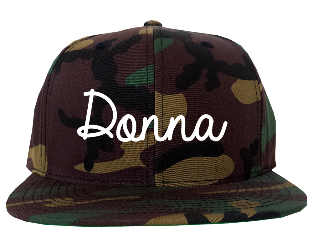 Donna Texas TX Script Mens Snapback Hat Army Camo