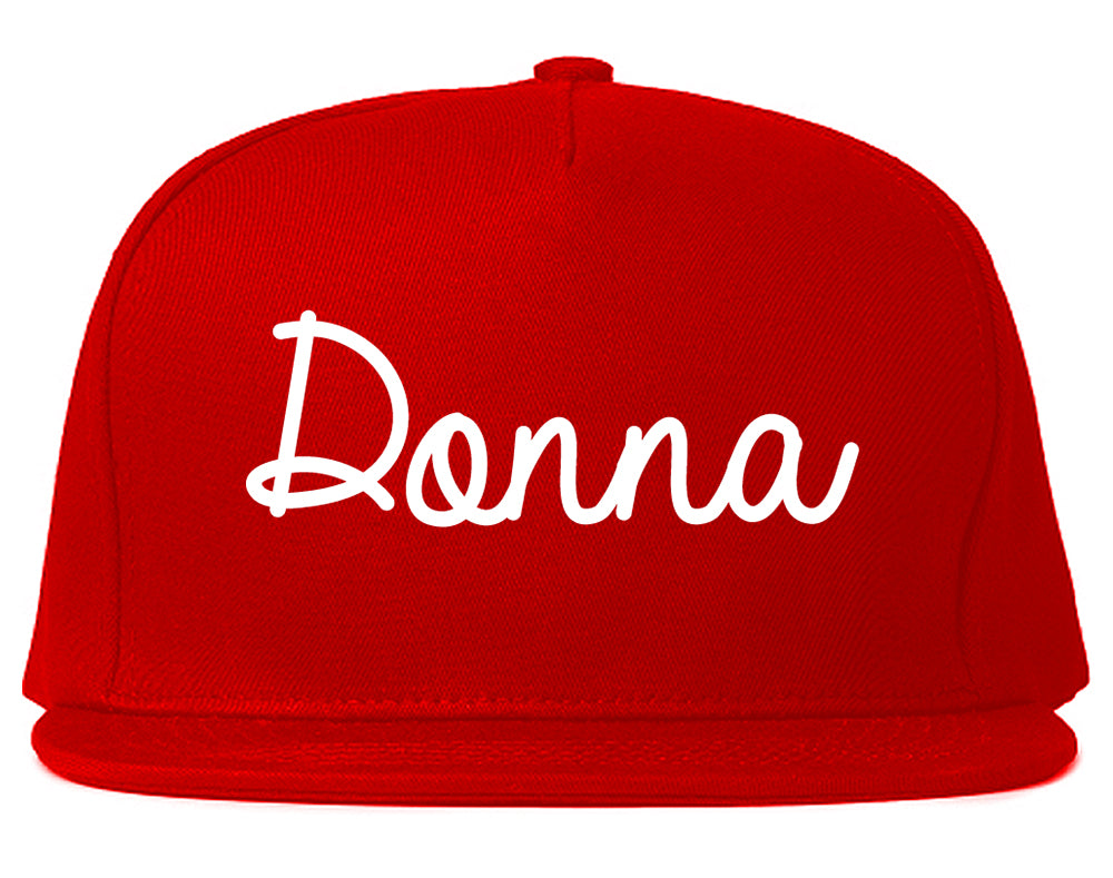 Donna Texas TX Script Mens Snapback Hat Red
