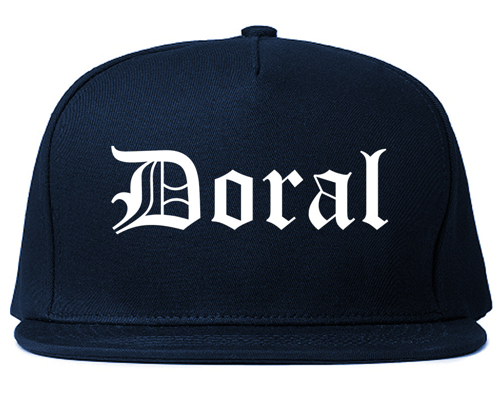Doral Florida FL Old English Mens Snapback Hat Navy Blue