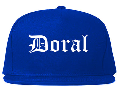 Doral Florida FL Old English Mens Snapback Hat Royal Blue