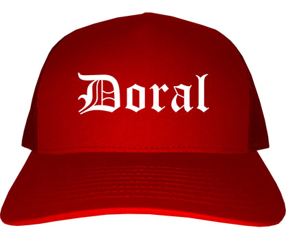 Doral Florida FL Old English Mens Trucker Hat Cap Red