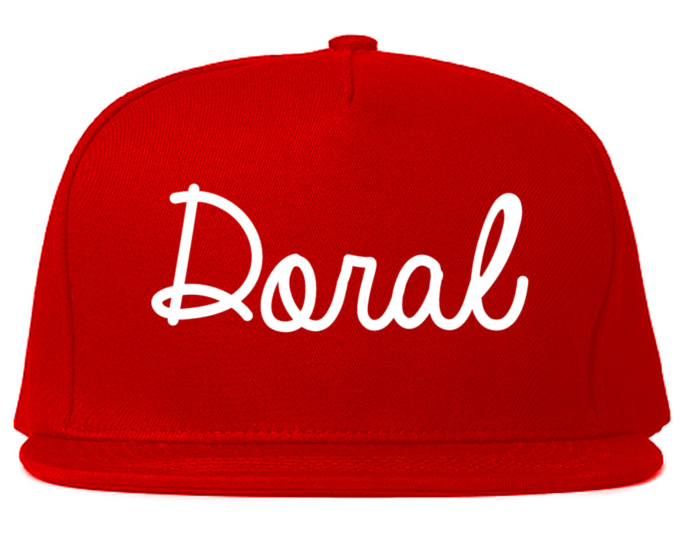 Doral Florida FL Script Mens Snapback Hat Red