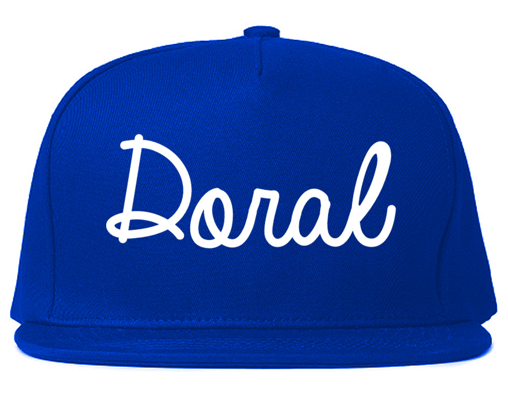 Doral Florida FL Script Mens Snapback Hat Royal Blue