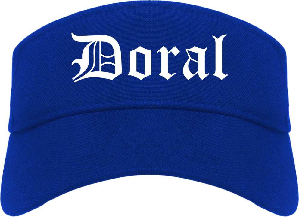 Doral Florida FL Old English Mens Visor Cap Hat Royal Blue