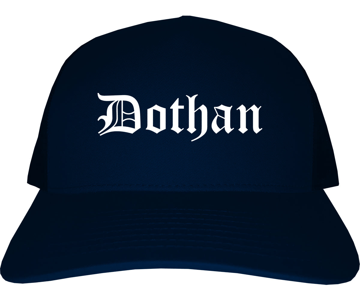 Dothan Alabama AL Old English Mens Trucker Hat Cap Navy Blue