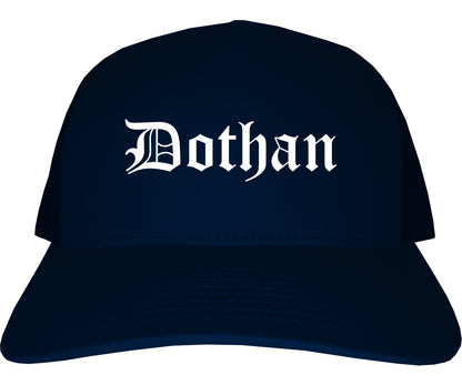 Dothan Alabama AL Old English Mens Trucker Hat Cap Navy Blue
