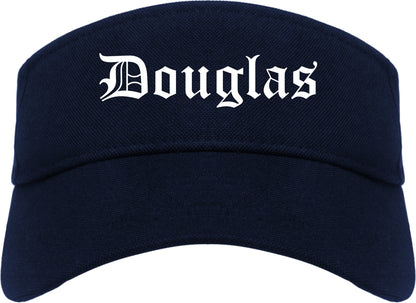 Douglas Wyoming WY Old English Mens Visor Cap Hat Navy Blue