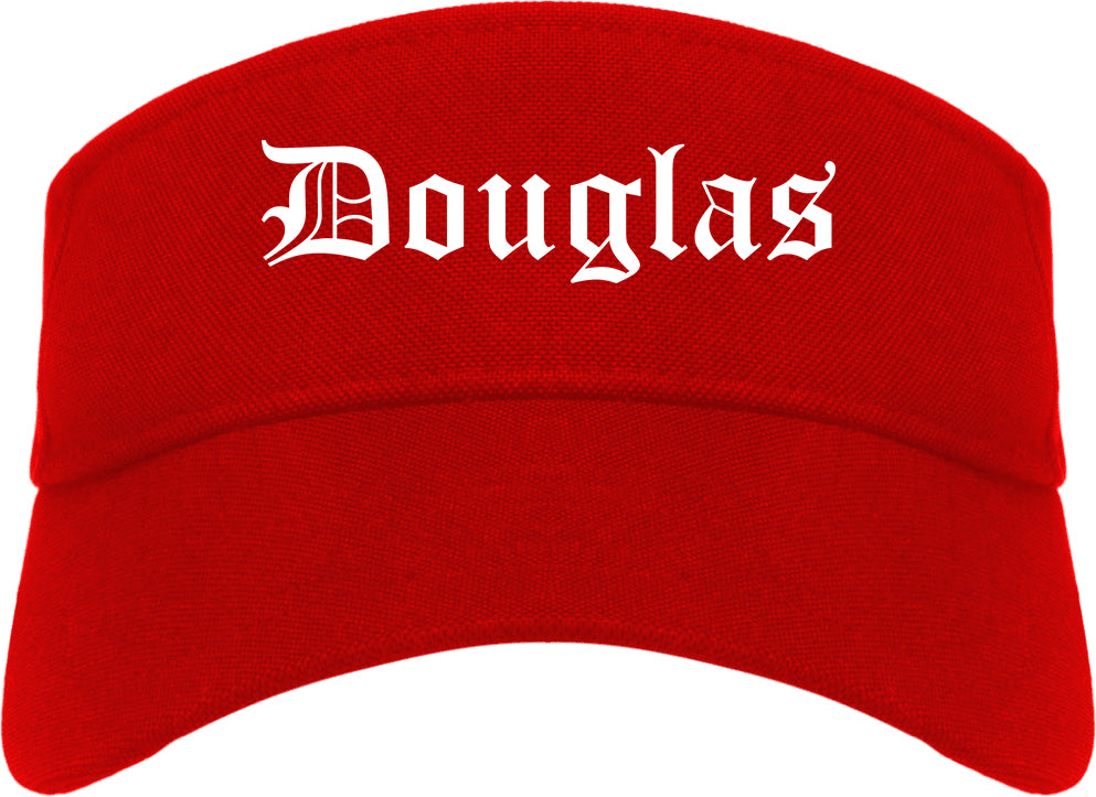 Douglas Wyoming WY Old English Mens Visor Cap Hat Red