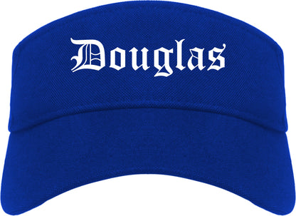 Douglas Wyoming WY Old English Mens Visor Cap Hat Royal Blue
