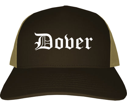 Dover New Jersey NJ Old English Mens Trucker Hat Cap Brown