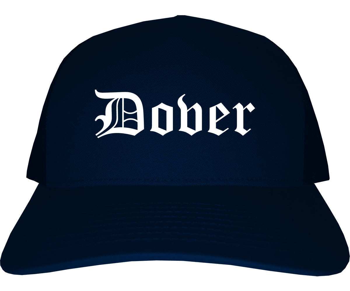 Dover Ohio OH Old English Mens Trucker Hat Cap Navy Blue