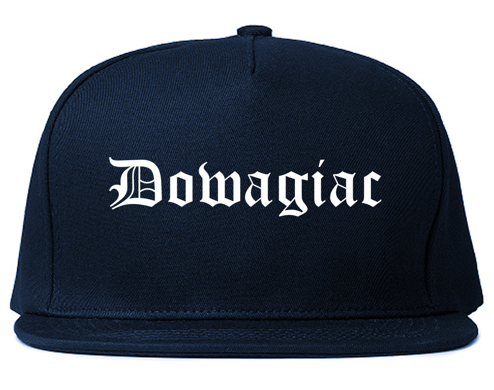 Dowagiac Michigan MI Old English Mens Snapback Hat Navy Blue