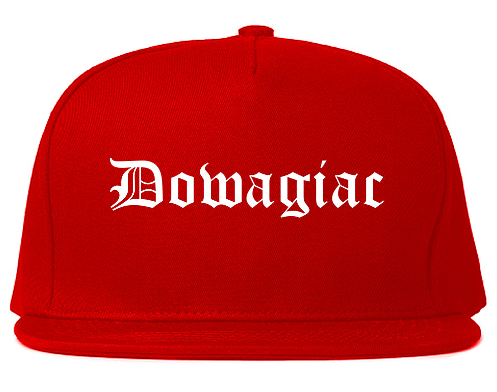Dowagiac Michigan MI Old English Mens Snapback Hat Red