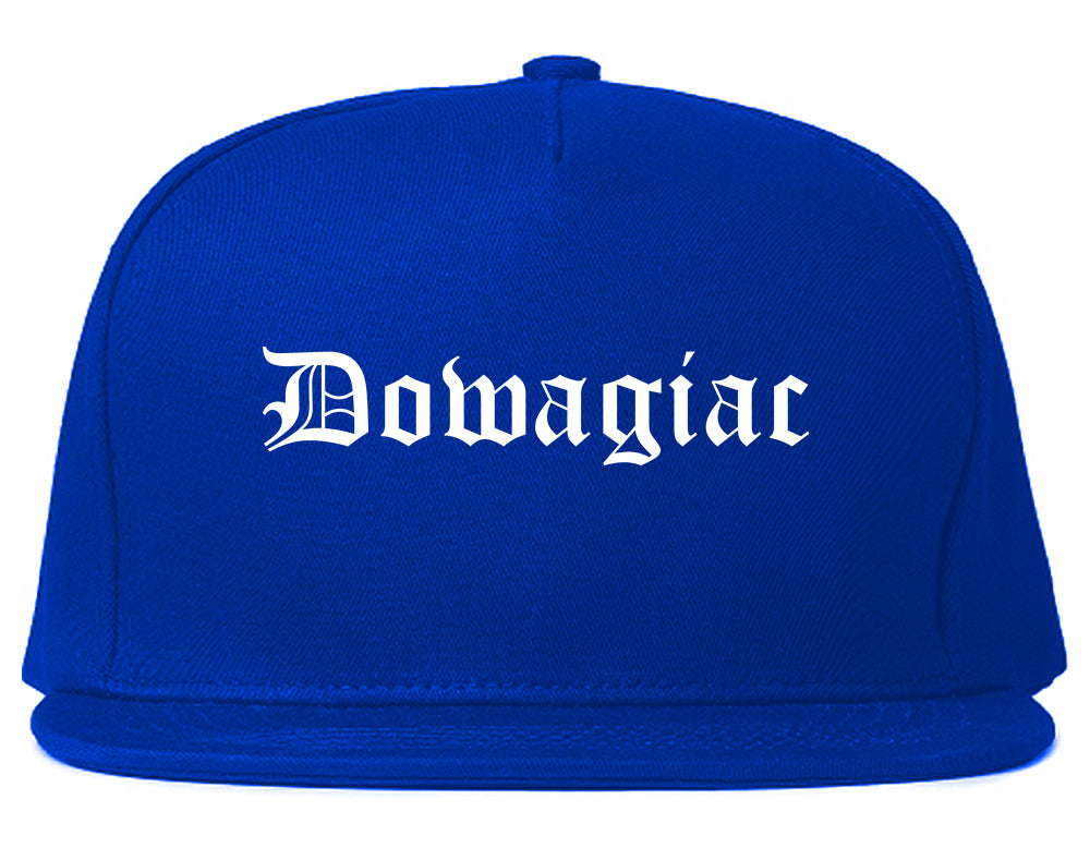 Dowagiac Michigan MI Old English Mens Snapback Hat Royal Blue