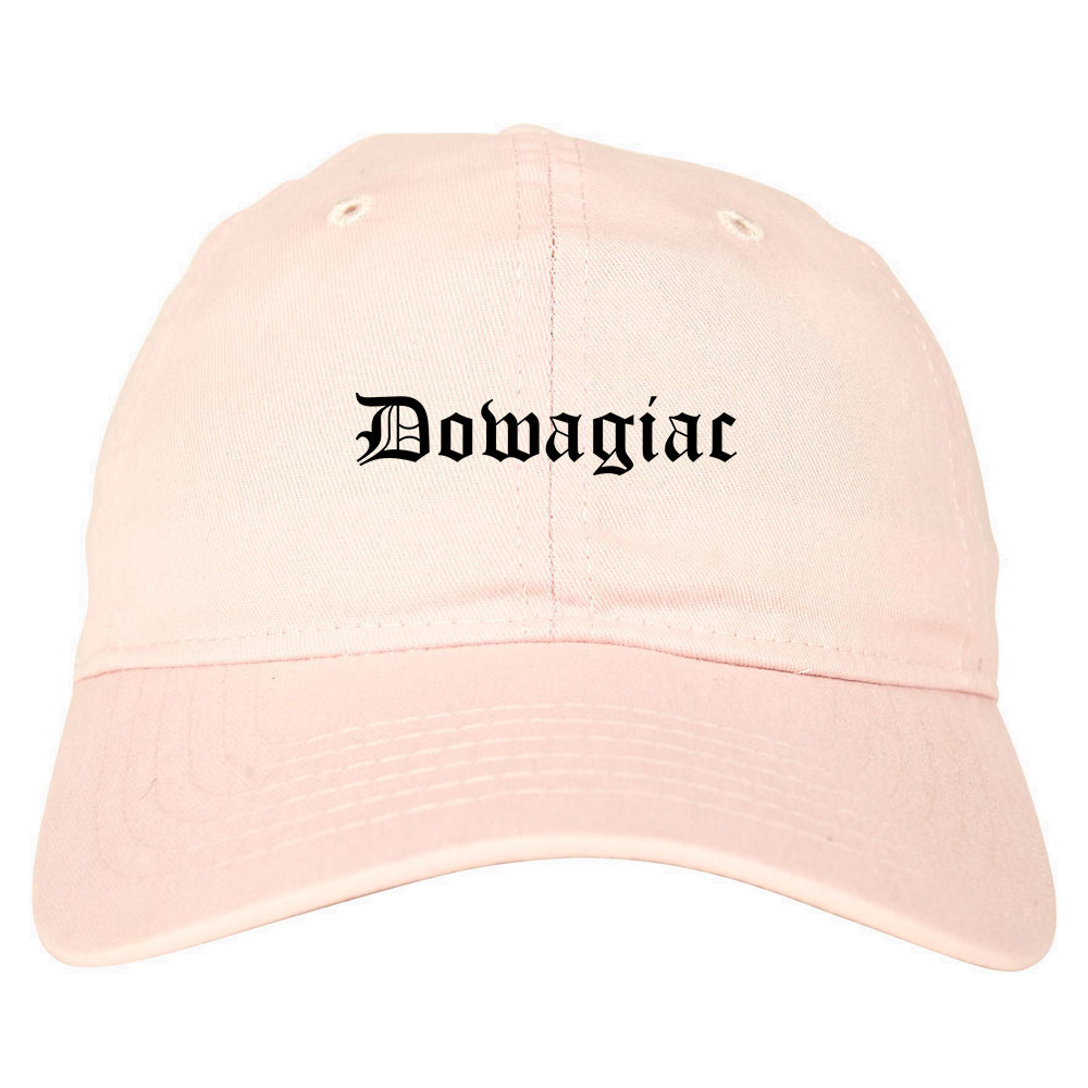 Dowagiac Michigan MI Old English Mens Dad Hat Baseball Cap Pink