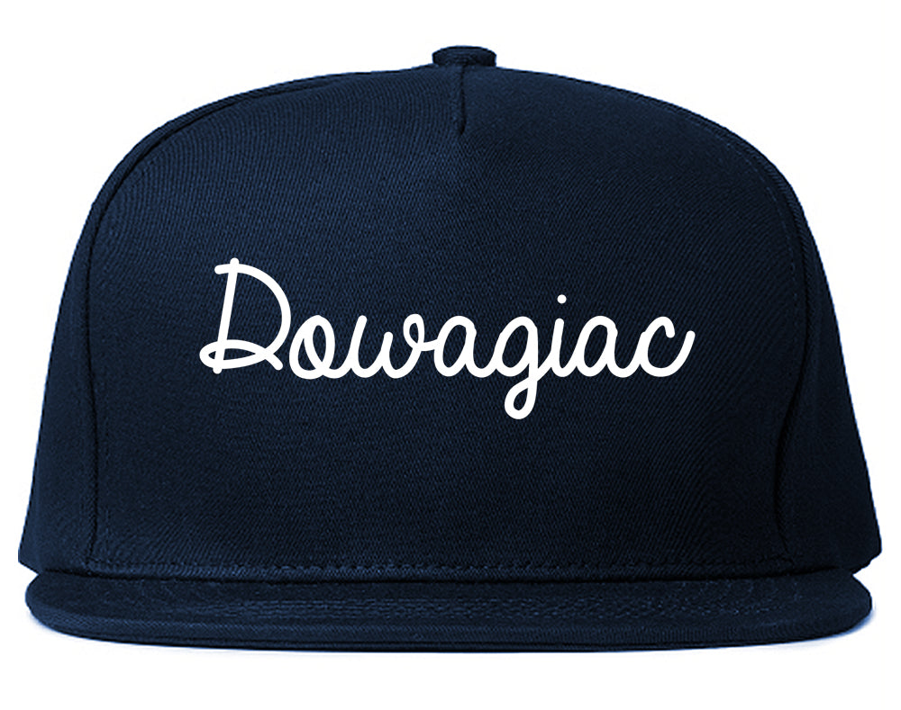 Dowagiac Michigan MI Script Mens Snapback Hat Navy Blue